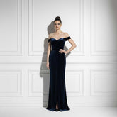 Navy Blue Maxi Velvet Formal Prom Evening Dress TS2601